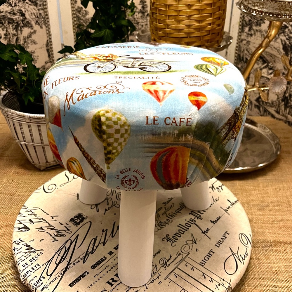 Vintage French Country Whimsy Wood Stool, 10”